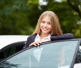 Smiling girl and car Stock Photo 02