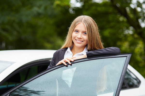 Smiling girl and car Stock Photo 02