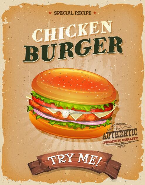 Snack poster chicken burger vector