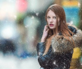 Snow days street girl Stock Photo