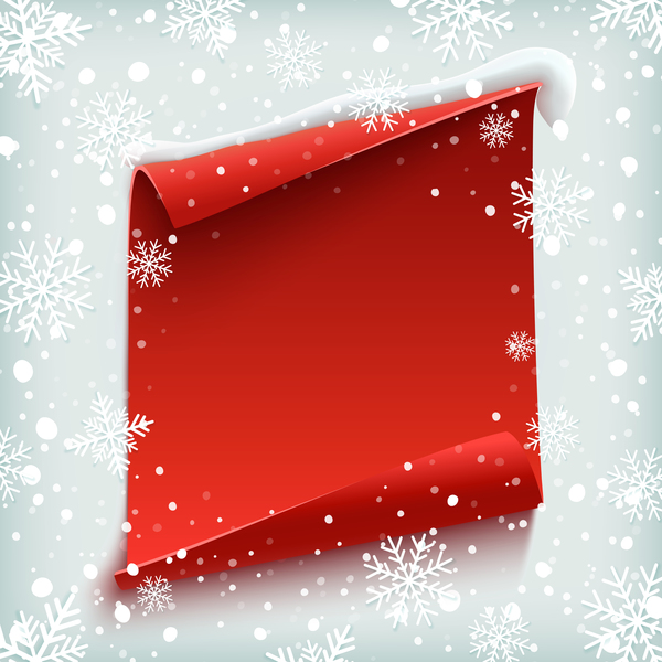 Snowflake background with blank red paper vector