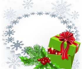 Snowflake christmas card with holly vector 03