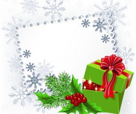 Snowflake christmas card with holly vector 04