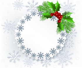 Snowflake christmas card with holly vector 05