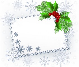Snowflake christmas card with holly vector 06