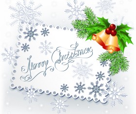 Snowflake christmas card with holly vector 07