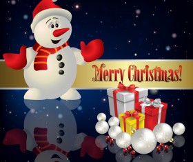 Snowman and cristmas gifts vector