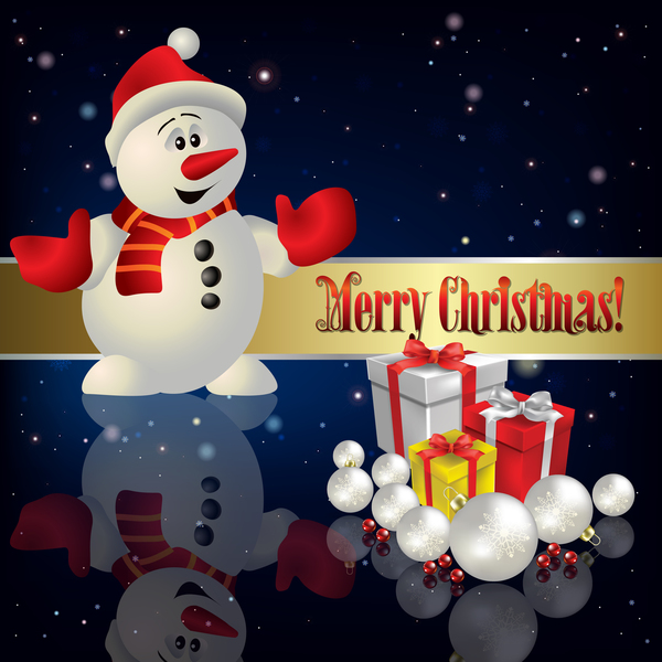 Snowman and cristmas gifts vector
