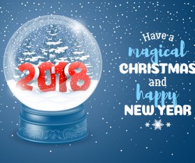 Snowman with crystal ball and christmas background vector 01