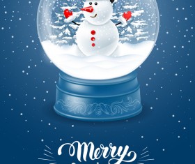 Snowman with crystal ball and christmas background vector 02