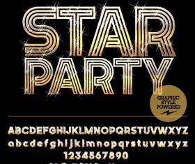 Star party golden alphabet and number vector