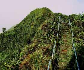 Steel staircase on natural mountain Stock Photo