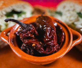 Stewed meat and beans in tomato sauce with greens Stock Photo 03