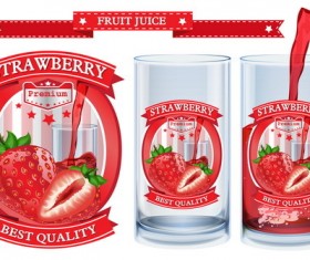 Strawberry juice labels design vector 01