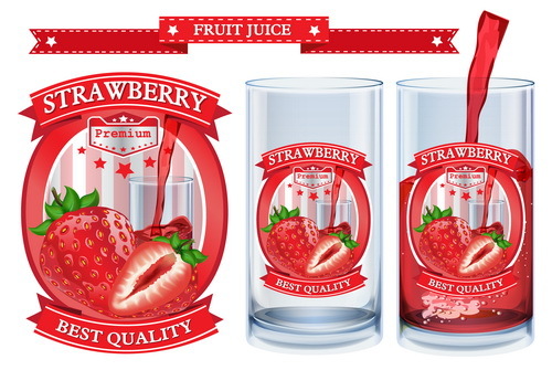 Strawberry juice labels design vector 01