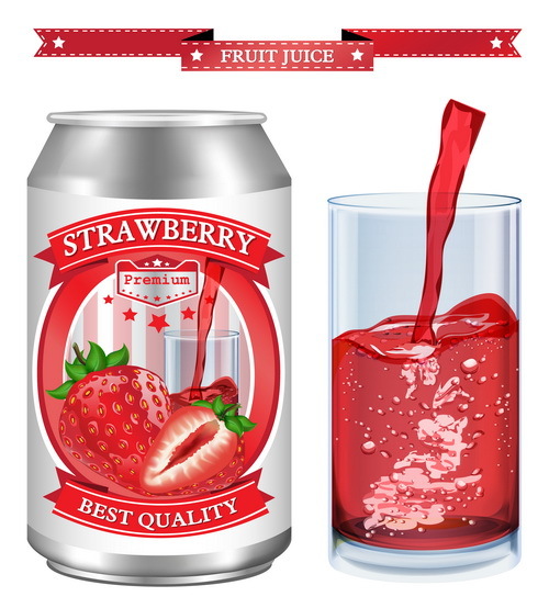 Strawberry juice labels design vector 02