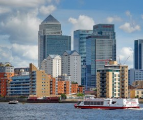 Tall buildings by the river Thames Stock Photo