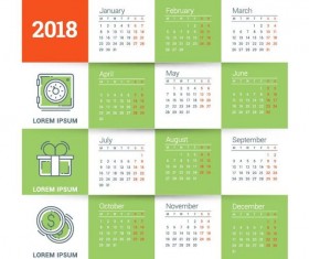 Tender green 2018 calendar template vector
