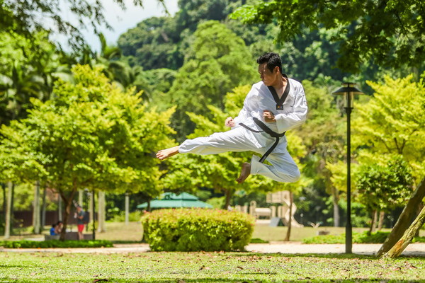 The man who practices Taekwondo Stock Photo
