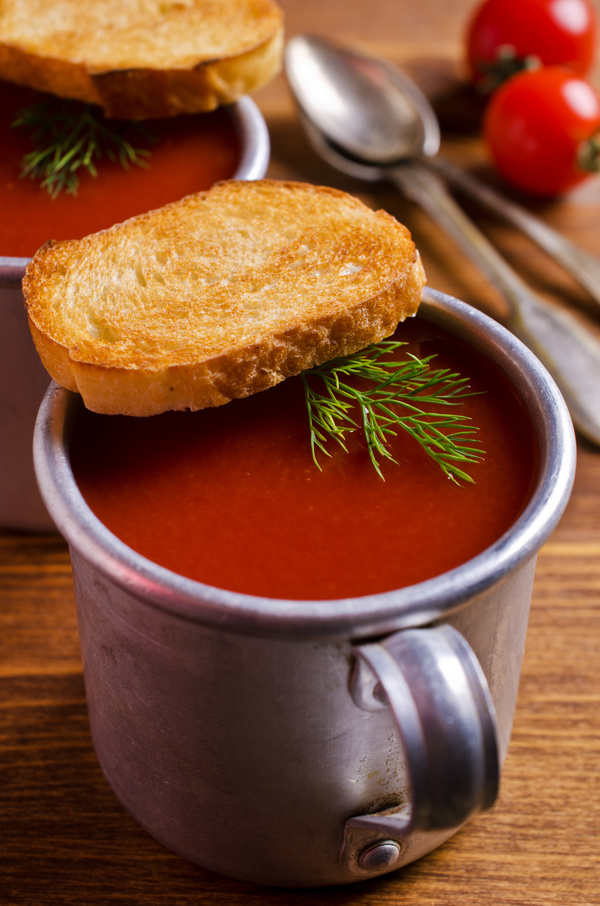 Tomato soup and toast Stock Photo