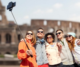 Traveling People using smartphone selfie Stock Photo 01