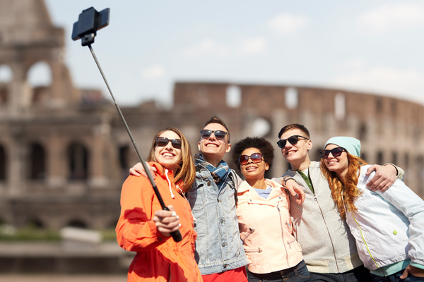 Traveling People using smartphone selfie Stock Photo 01