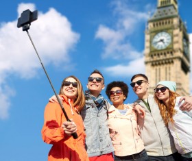 Traveling People using smartphone selfie Stock Photo 02