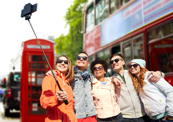 Traveling People using smartphone selfie Stock Photo 03
