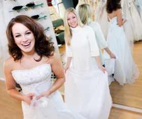 Try on bridal wedding dress Stock Photo 02