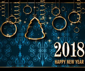 Vintage 2018 new year background goden decor vector 01