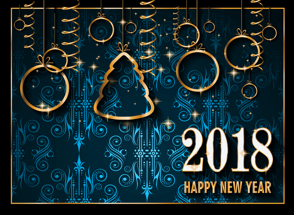 Vintage 2018 new year background goden decor vector 01
