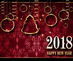 Vintage 2018 new year background goden decor vector 02