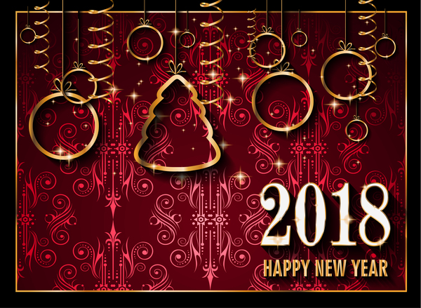Vintage 2018 new year background goden decor vector 02
