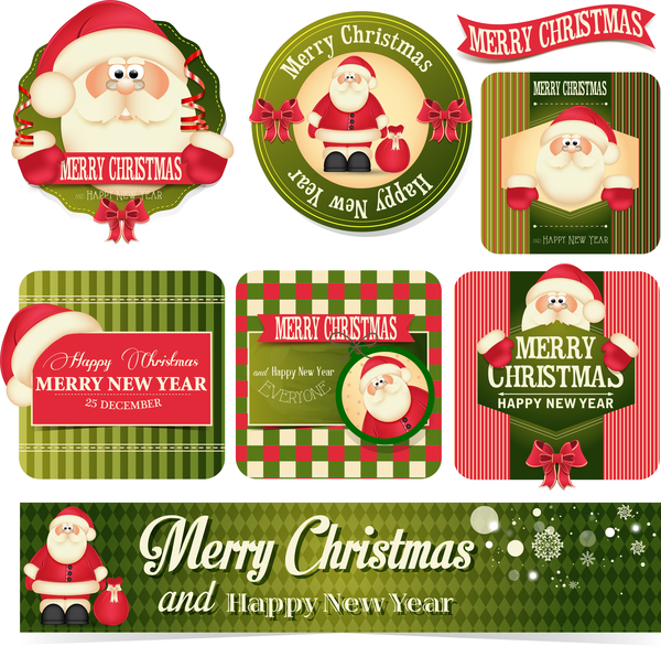 Vintage christmas labels with badge and banner vector