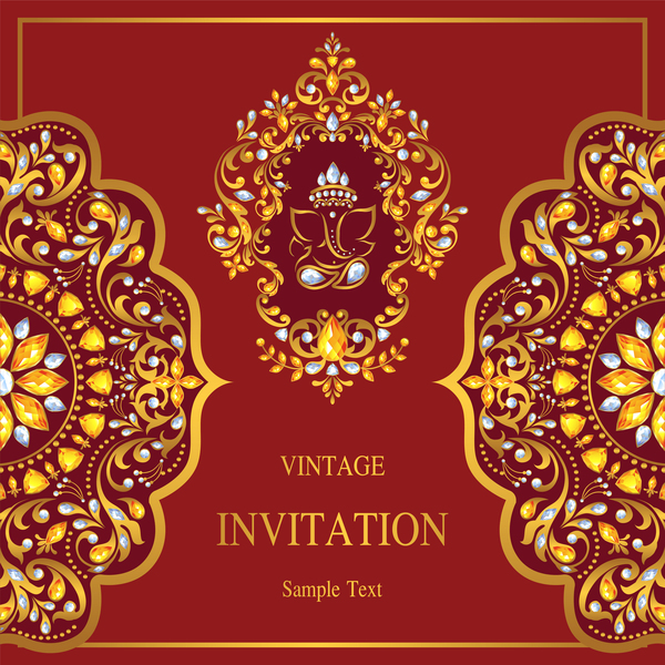 Vintage invitation card template luxury vector 01