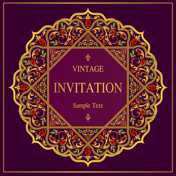 Vintage invitation card template luxury vector 03