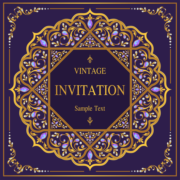 Vintage invitation card template luxury vector 04