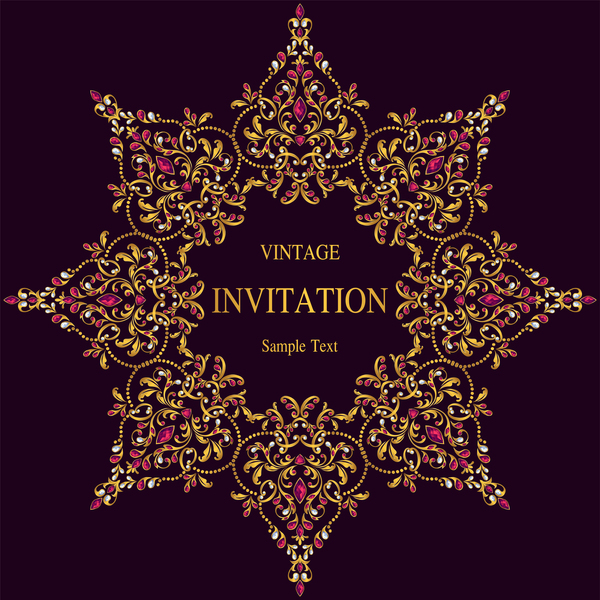 Vintage invitation card template luxury vector 09