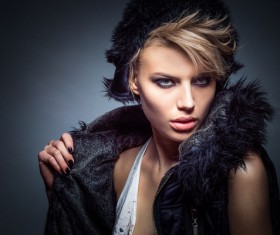 Wearing fur make-up girl Stock Photo