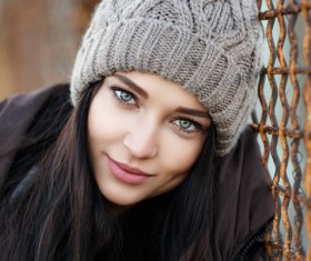 Wearing knitted hat charm girl Stock Photo