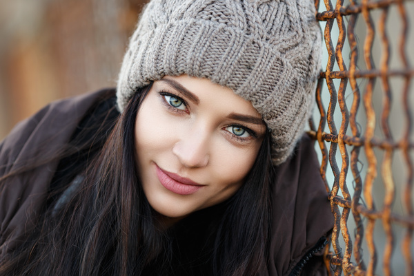 Wearing knitted hat charm girl Stock Photo