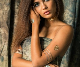 Wearing strapless dress fashion girl Stock Photo