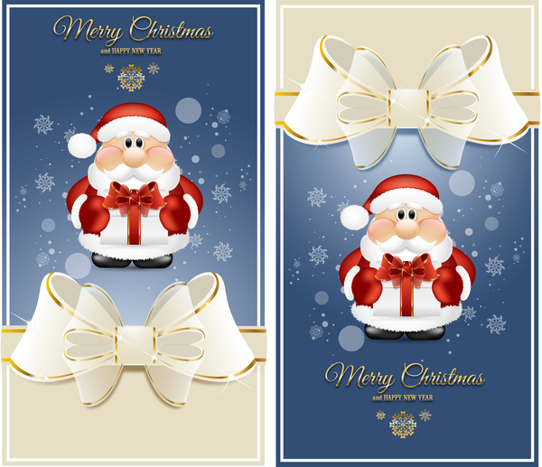 White bows with blue christmas cards vector