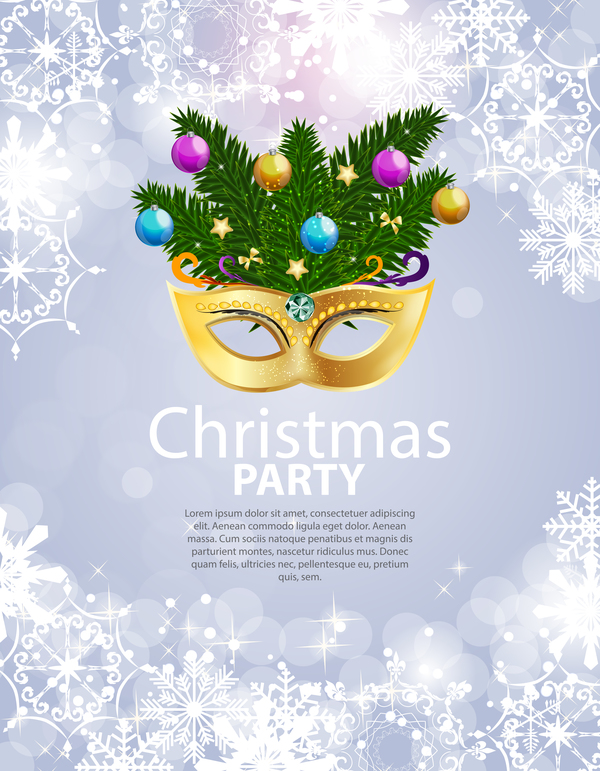White snowflake with christmas party poster vector template