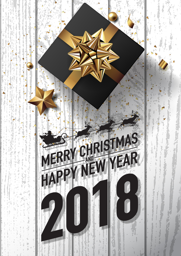 White wood 2018 new year and christmas card vector