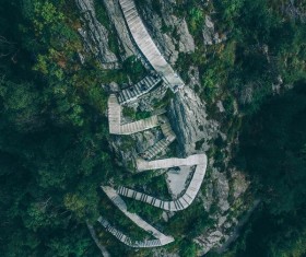 Winding mountain climbing route Stock Photo