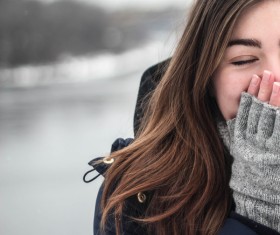 Winter girl in gloves Stock Photo
