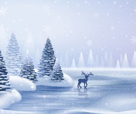 Winter landscape with deer vector material
