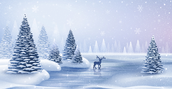Winter landscape with deer vector material