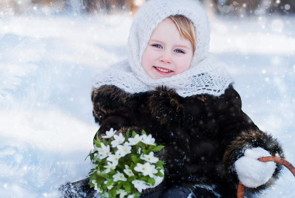 Winter outdoors little girl Stock Photo 01